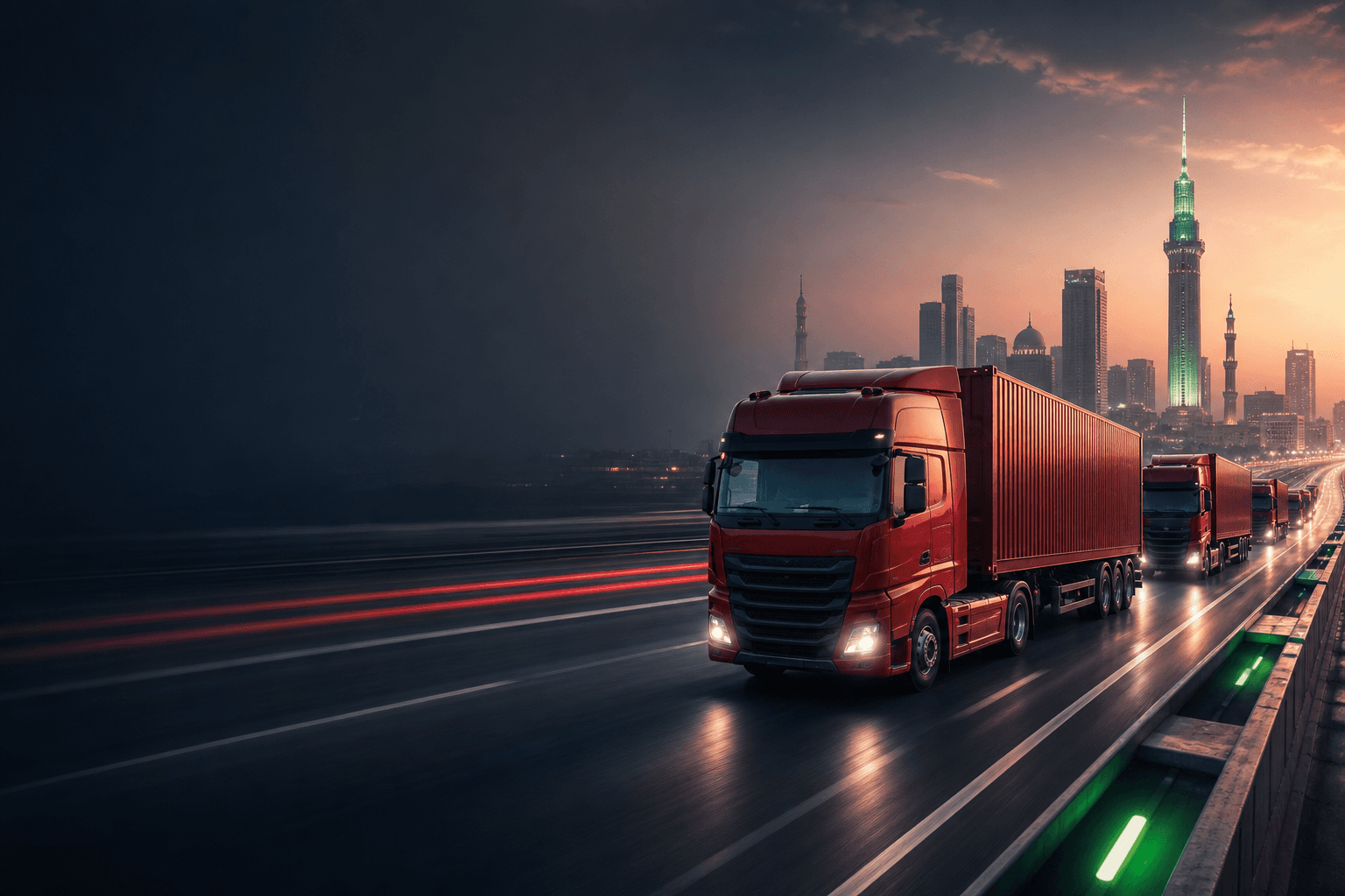 Logistics fleet on highway